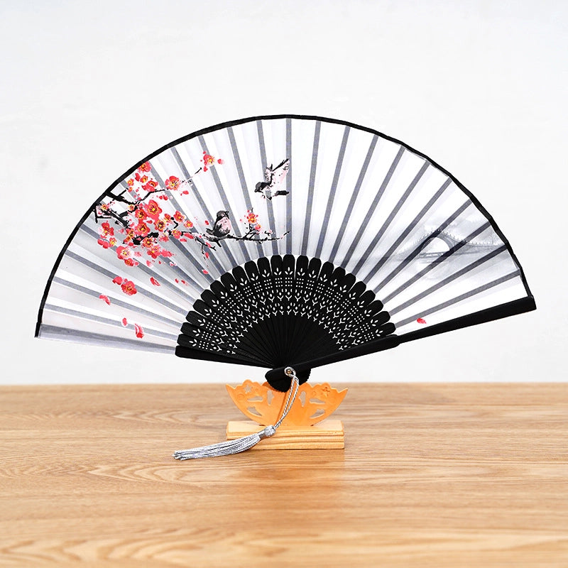 Bamboo Two Green Folding Fan Smile Fan Female Antique Fan Dance Fan Folding Fan Student Gift Elegant Fan
