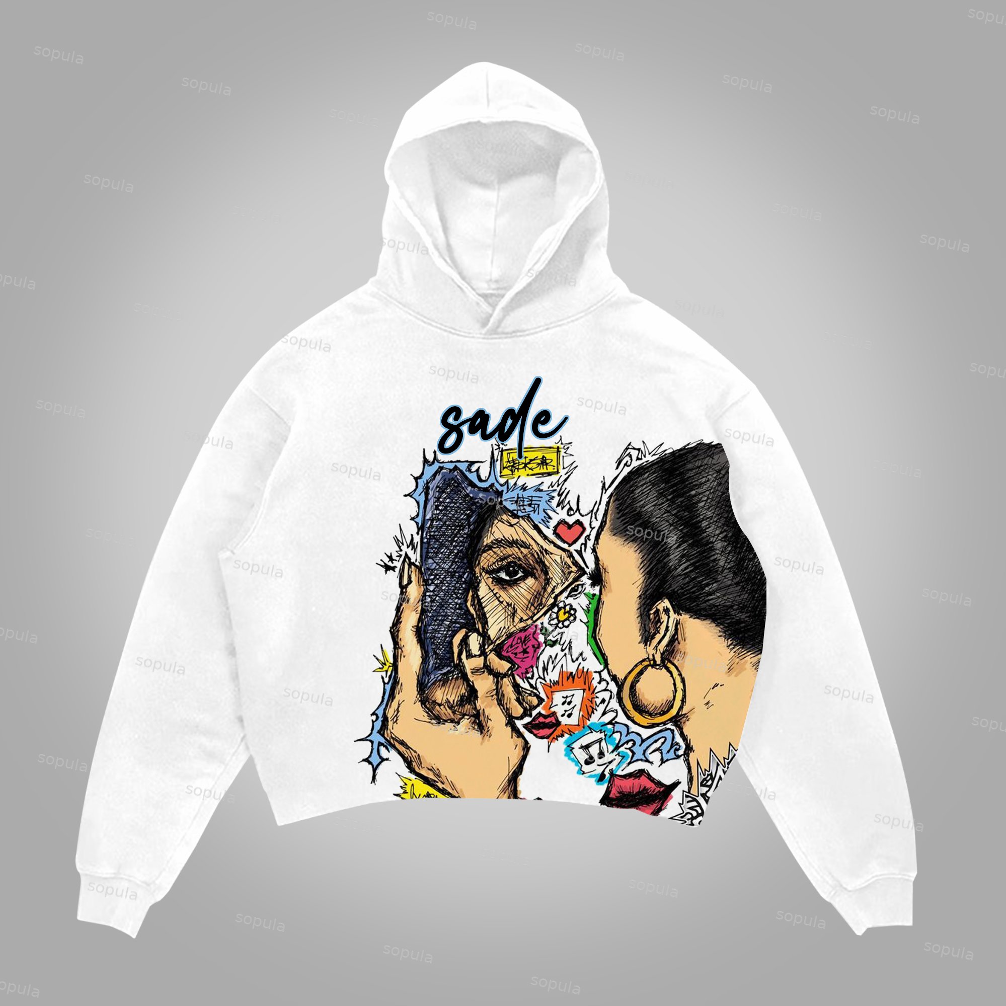 Sopula Vintage Sade Adu Graphic Print Pocketless Hoodie