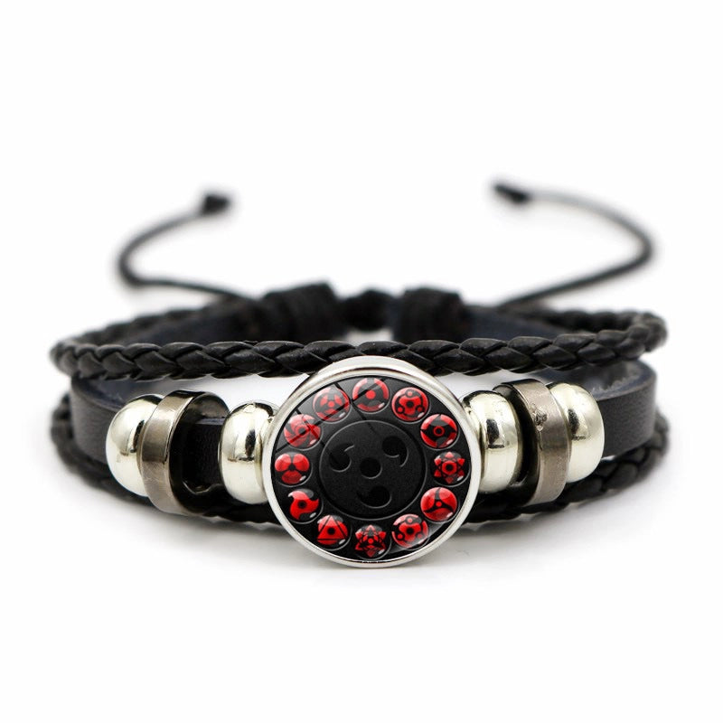 Naruto Sharingan Leather Bracelet For Men And Women Students Woven Bracelet Animation Kaleidoscope Hand Jewelry