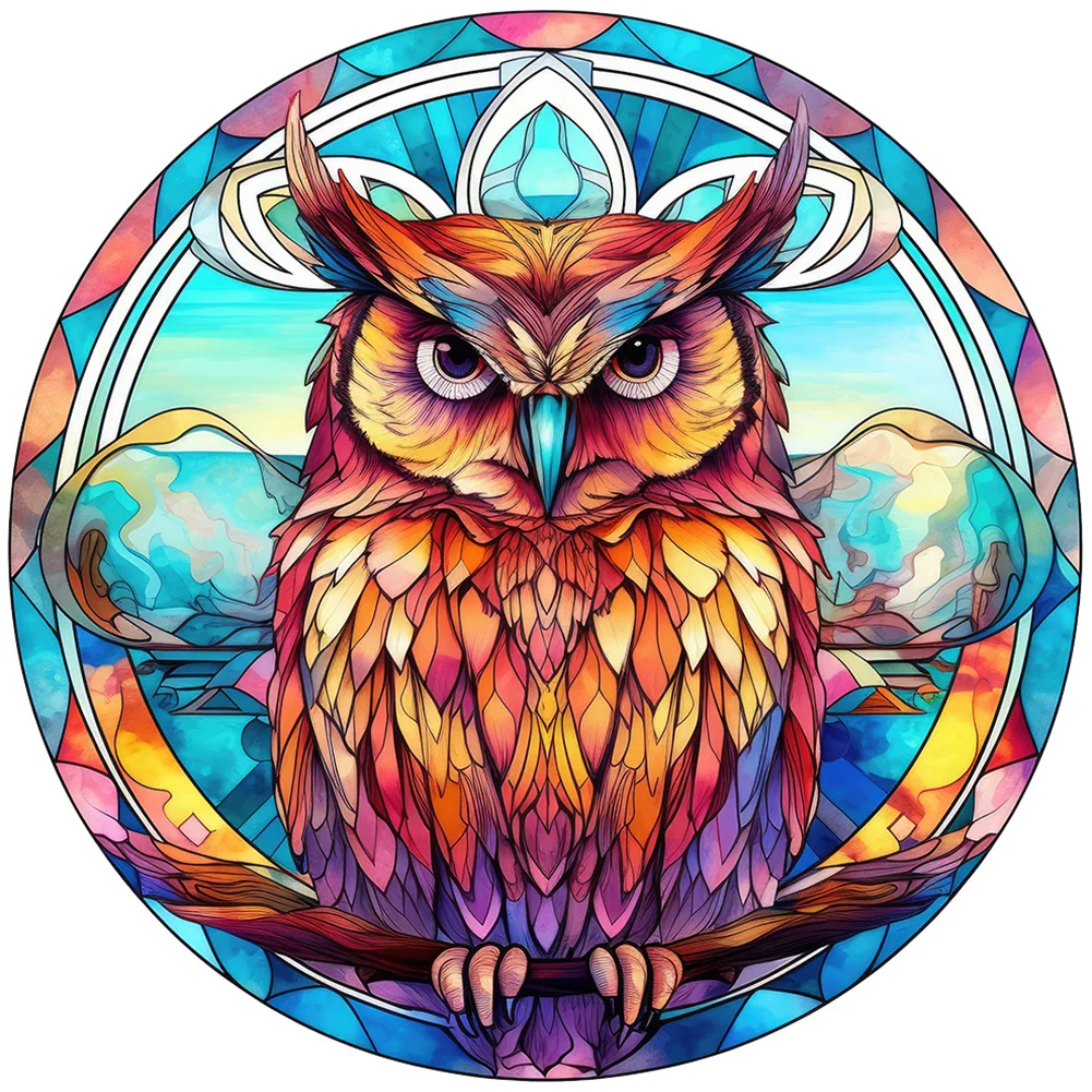 4pcs/Set Diamond Painting - Full Round Drill - Stained Glass Owl(Canvas|30*30cm)