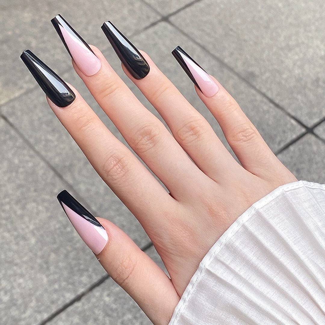 Fake nails with designs French Extra Long Coffin V-shaped False Nails Wearable Ballerina Nail Full Cover Nail Tips Press On Nail
