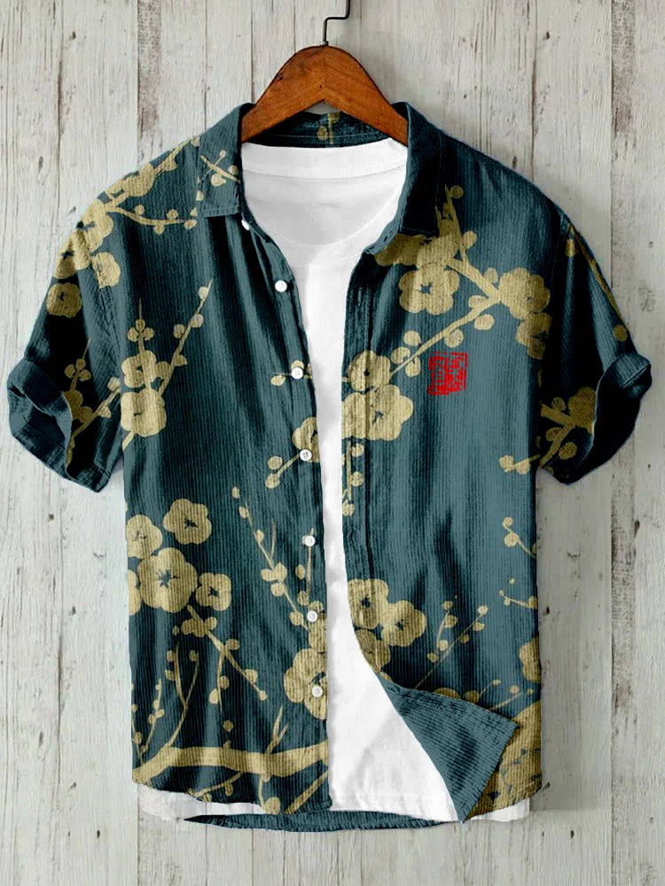 Japanese Plum Blossom Art Linen Blend Comfy Shirt