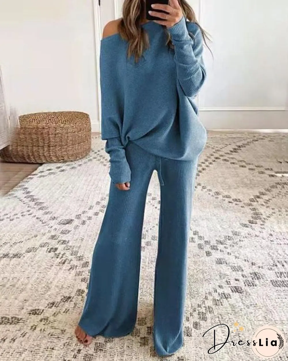 Sweater Wide Leg Knitting Pants Set