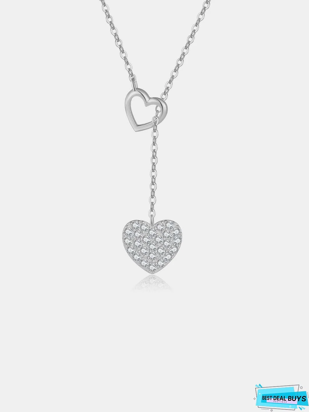 925 Sterling Silver Inlaid Zircon Heart Necklace
