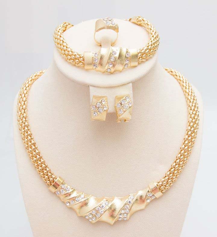 YOY-Gold Color Charming  Fashion Necklace Crystal  Jewlery Sets