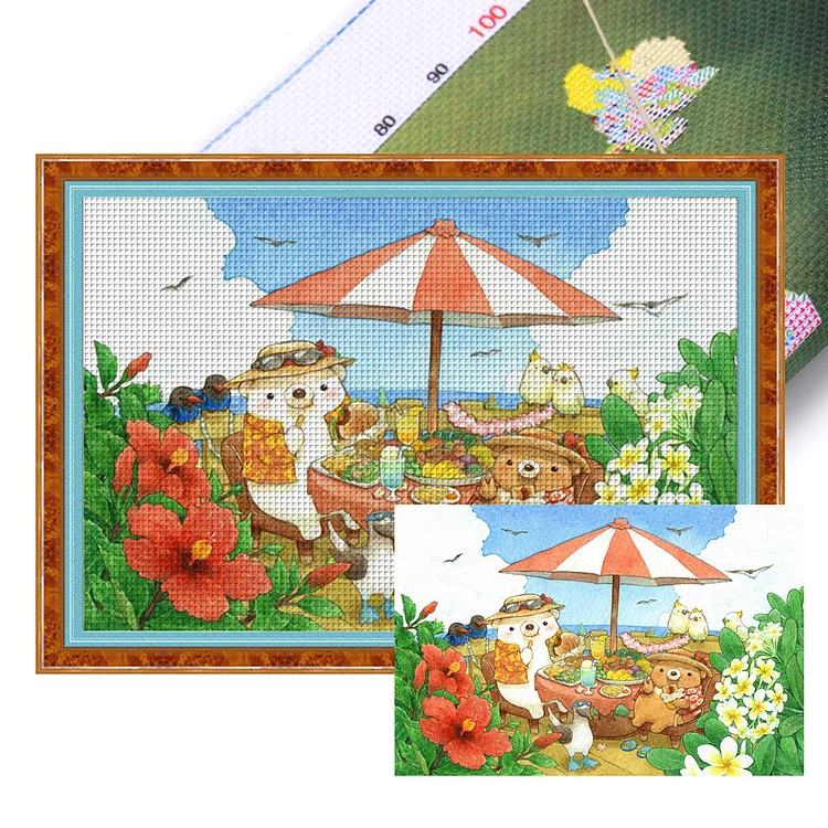 White Bear Family 11CT Stamped Cross Stitch 70*50CM
