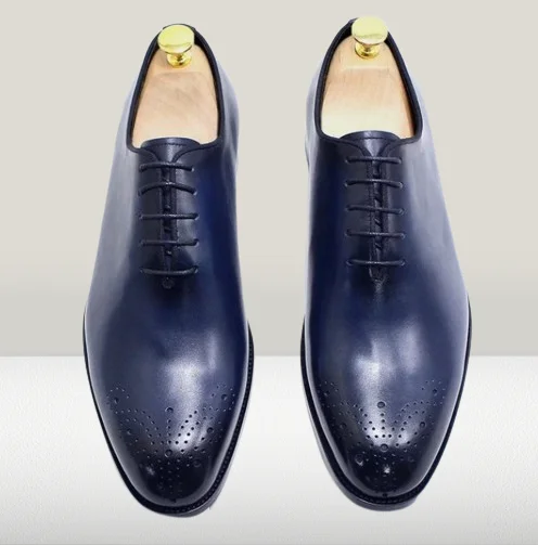 Handmade Mens Blue tuxedo shoes, Men leather Oxford shoes, Men brogue shoes