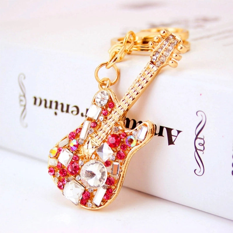 Vintage Style Minimalist Guitar Zinc Alloy Plating Inlay Rhinestones Unisex Bag Pendant Keychain