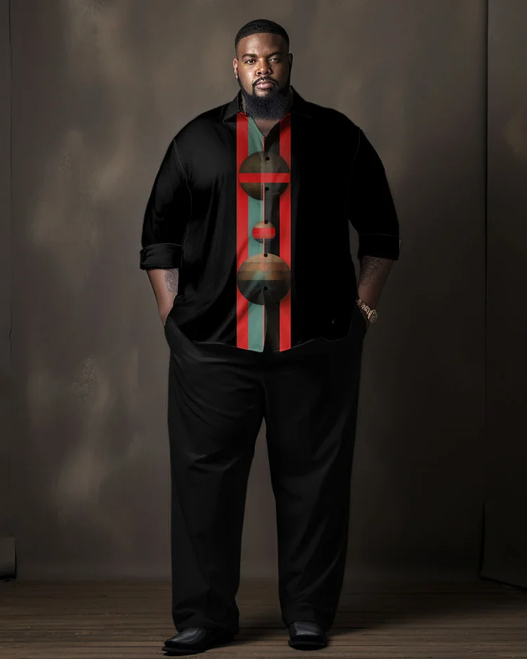 Men's Plus Size Colorblock Geometric Ethnic Long Sleeve Walking Suit