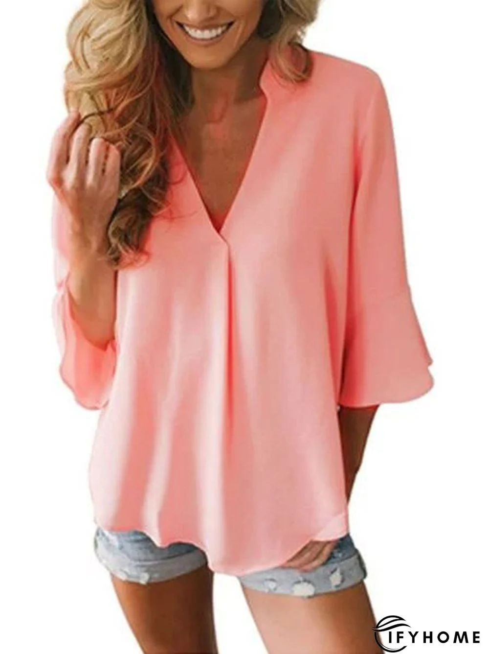 Women 3/4 Sleeve Summer Casual V-neck Tunic Top | IFYHOME