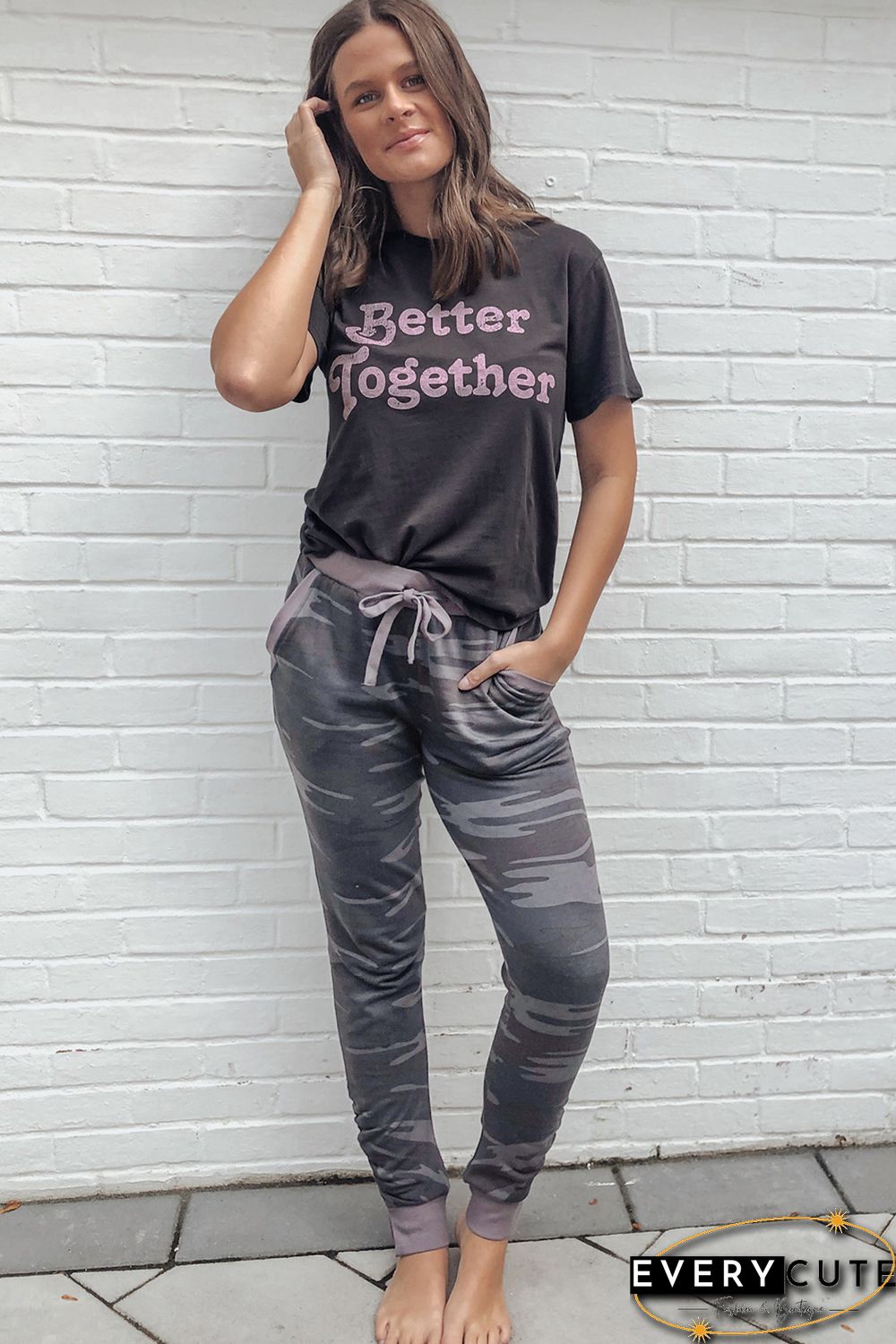 Mom&rsquo;s Family Matching Two-piece Letter Camo Print Short Sleeve Lounge Set