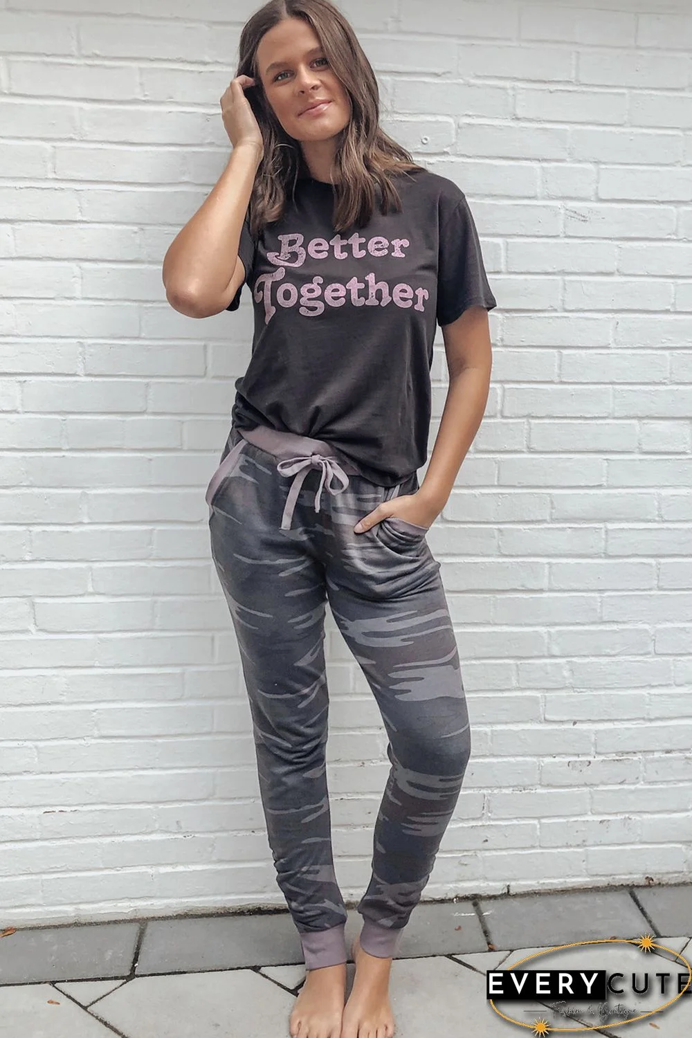 Mom&rsquo;s Family Matching Two-piece Letter Camo Print Short Sleeve Lounge Set