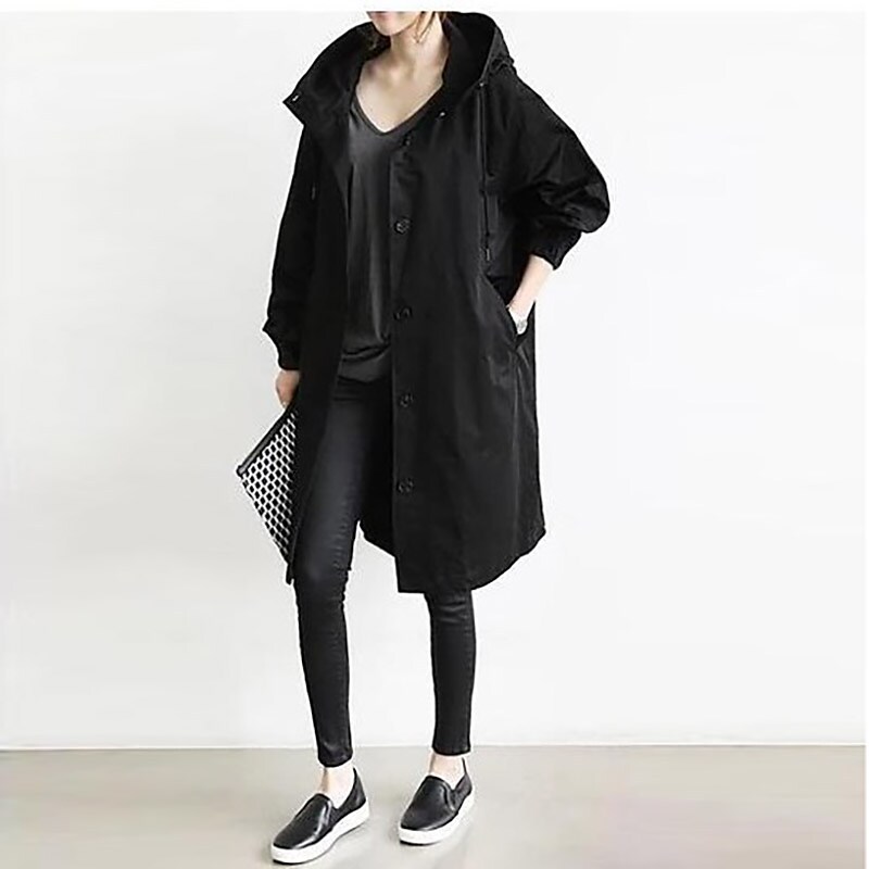 Women's Long Hooded Loose Trench Coat with Pocket for Women
