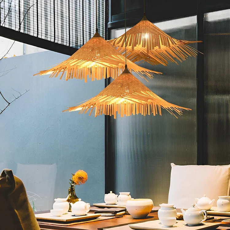 Caribbean Infused Bamboo Woven Pendant Light Burlywood Kitchen Lighting - Appledas