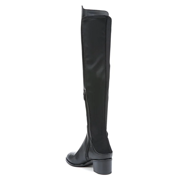 Black Long Boots Chunky Heel Fashion Over-the-Knee Boots |FSJ Shoes