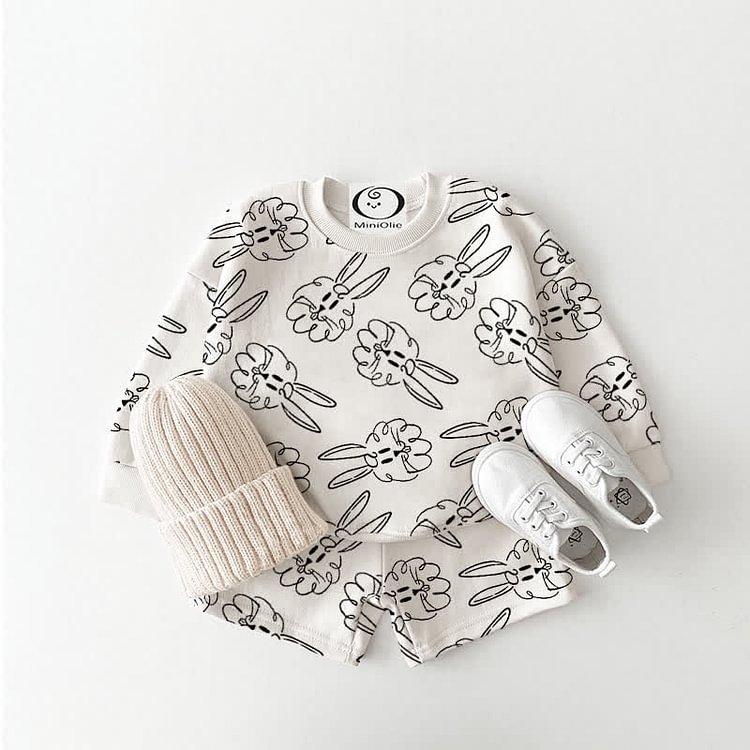 Baby Bunny Sweatshirt and Shorts Set in Beige