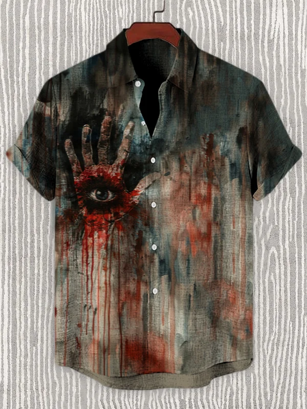Men's Weird Blood Hand Art Printed Linen Blend Shirt