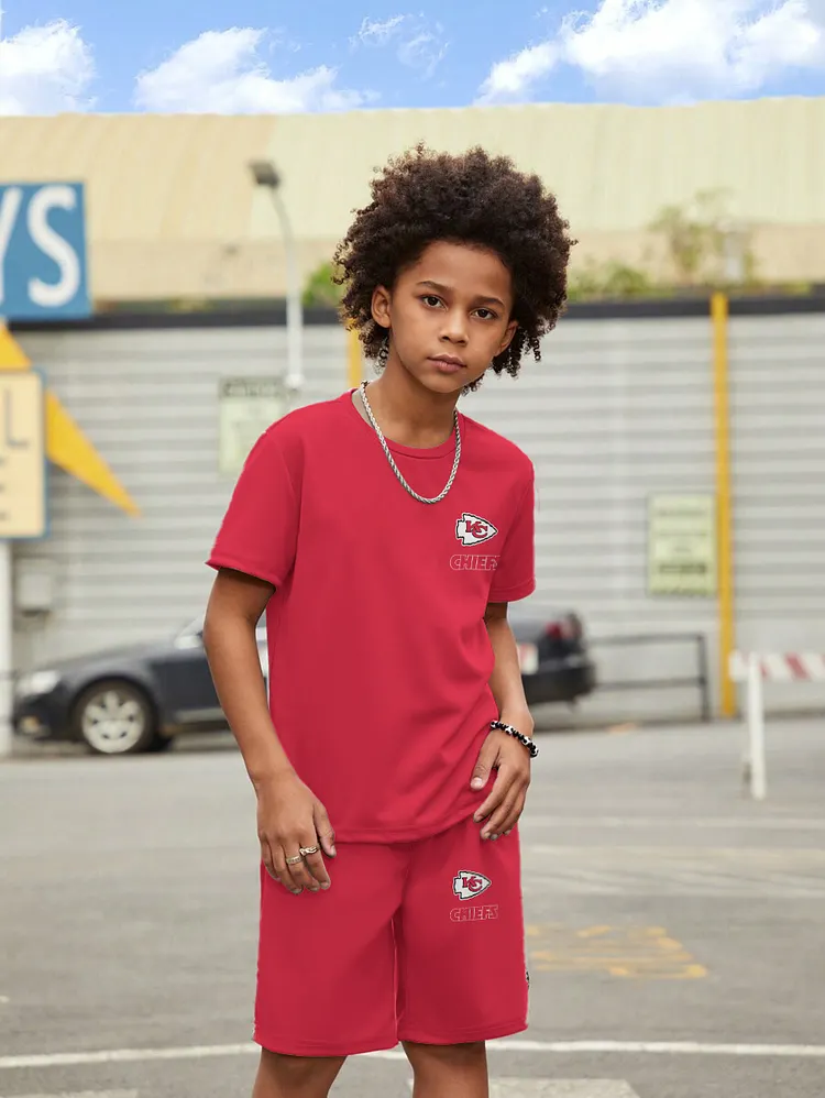 Kansas City Chiefs New Design Kids（5-14Y)' Casual Crew Neck T-shirt And Drawstring Shorts  2pcs/Set
