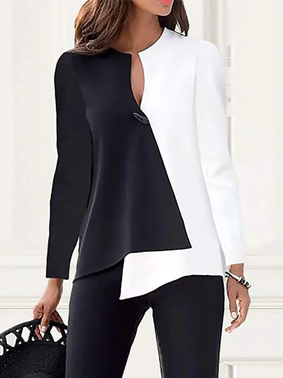 Casual Elegant Long Sleeve Color Matching Set