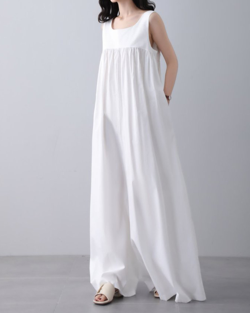 Square Neck Sleeveless Solid Color Jumpsuit