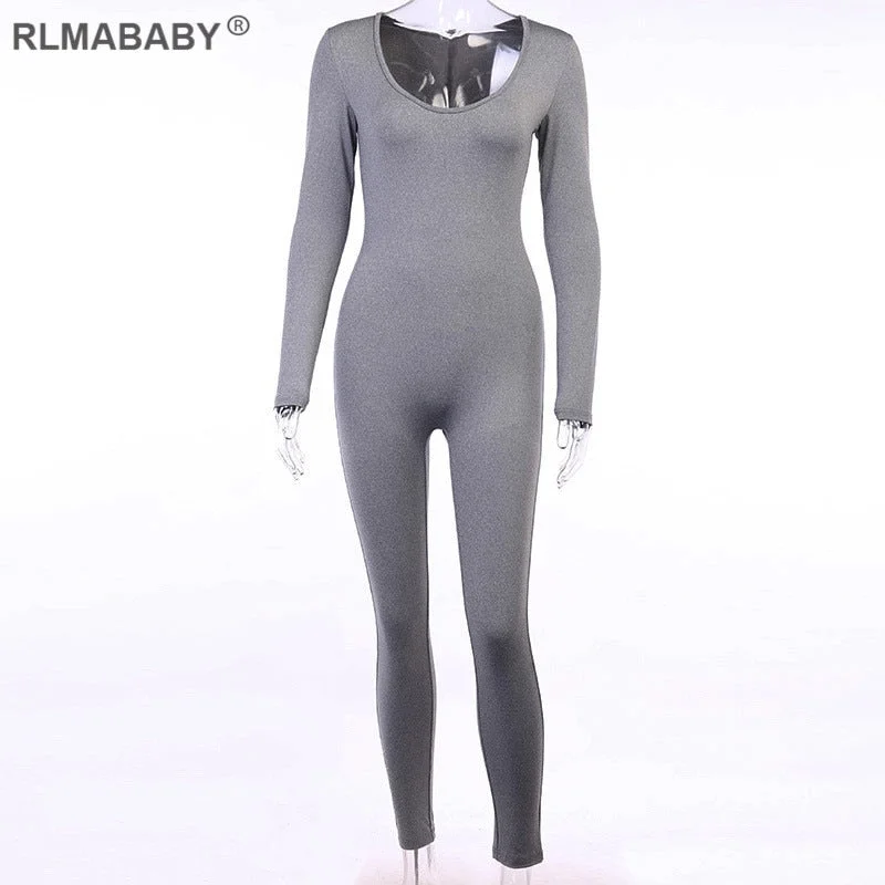 Skinny Sexy Women Jumpsuit Fitness O Neck Long Sleeve Rompers Overalls Casual Sport Female Bodysuit Jumpsuit Night Club Jumpsuit