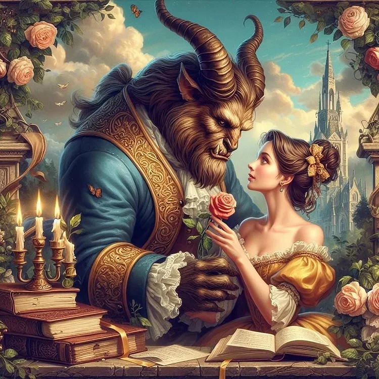 Princess And The Beast 40*40CM (Canvas) Full Round Drill Diamond Painting gbfke