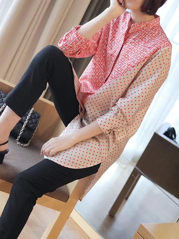 Stylish Plaid Contrast Color Long Sleeves Blouses