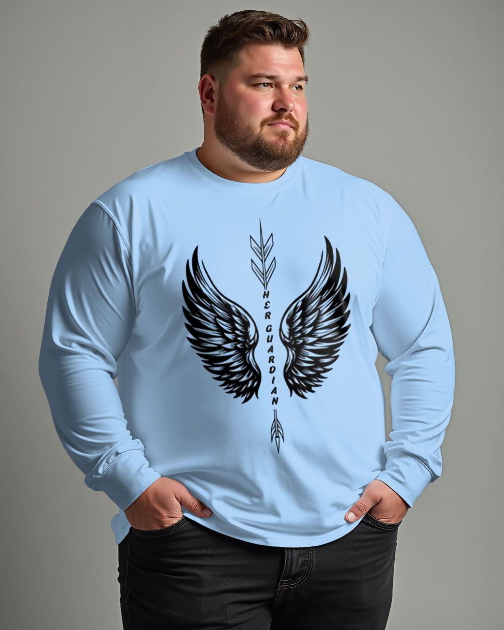 Plus Size Couple Eros Wings Printed Long Sleeve T-Shirt