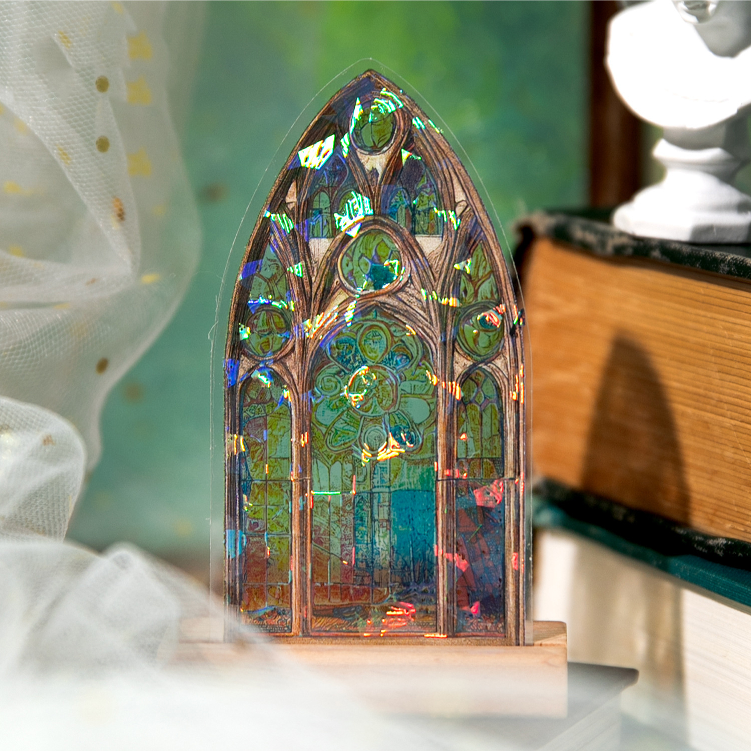 PET 스티커 - 꽃 창 이야기 시리즈 빈티지 레이저 풍경