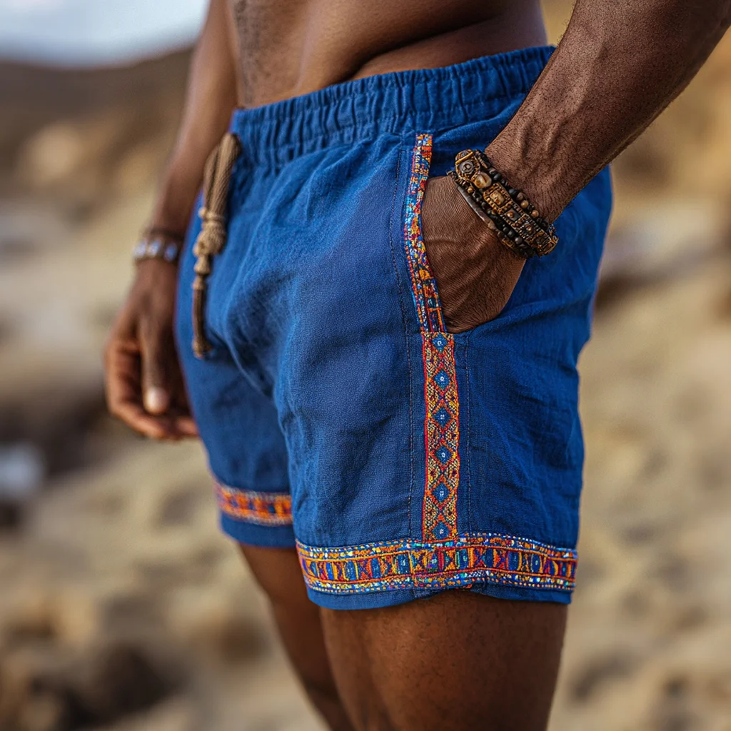 Men's Ethnic-Style Linen Shorts-INSPIREUSE