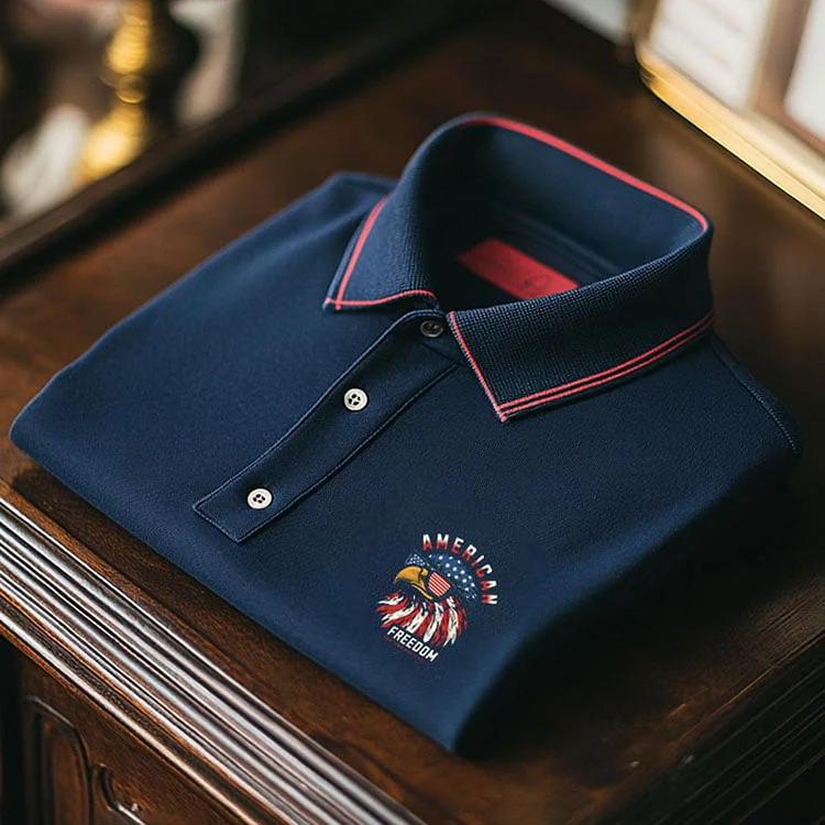 Men's Independence Day Liberty Print Short Sleeve Polo Shirt