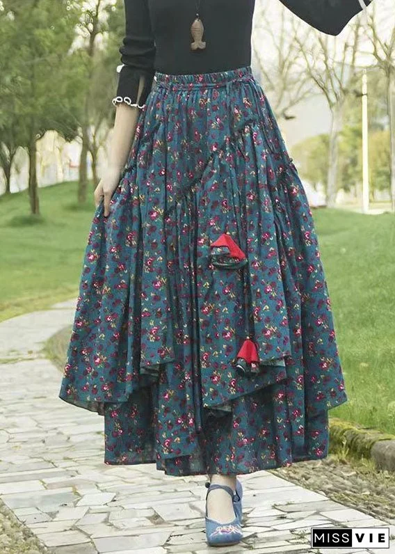 Plus Size Asymmetrical Print High Waist Maxi Skirt Fall