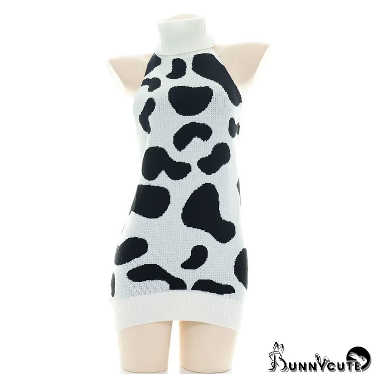 Sexy Cow Print Backless Turtle Neck Sweater