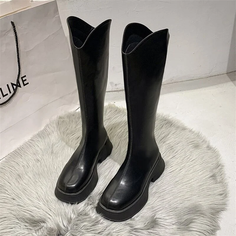 Qengg knee boots 2022 autumn and winter new long boots female knight boots thick bottom retro all-match thin and high boots