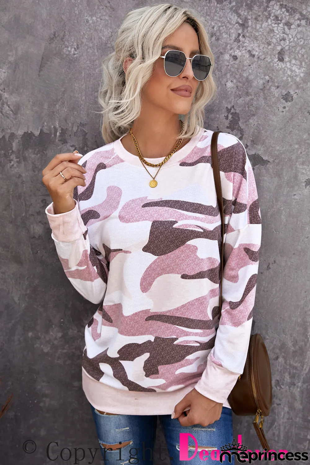 Dusty Pink Digital Camo Print Sweatshirt