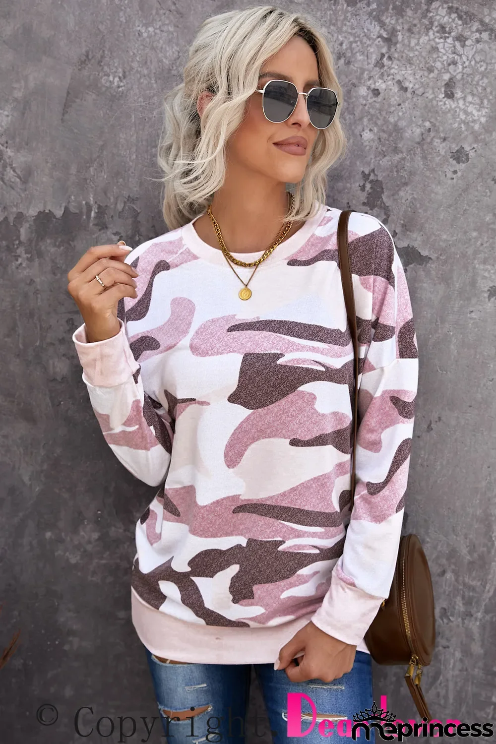 Dusty Pink Digital Camo Print Sweatshirt