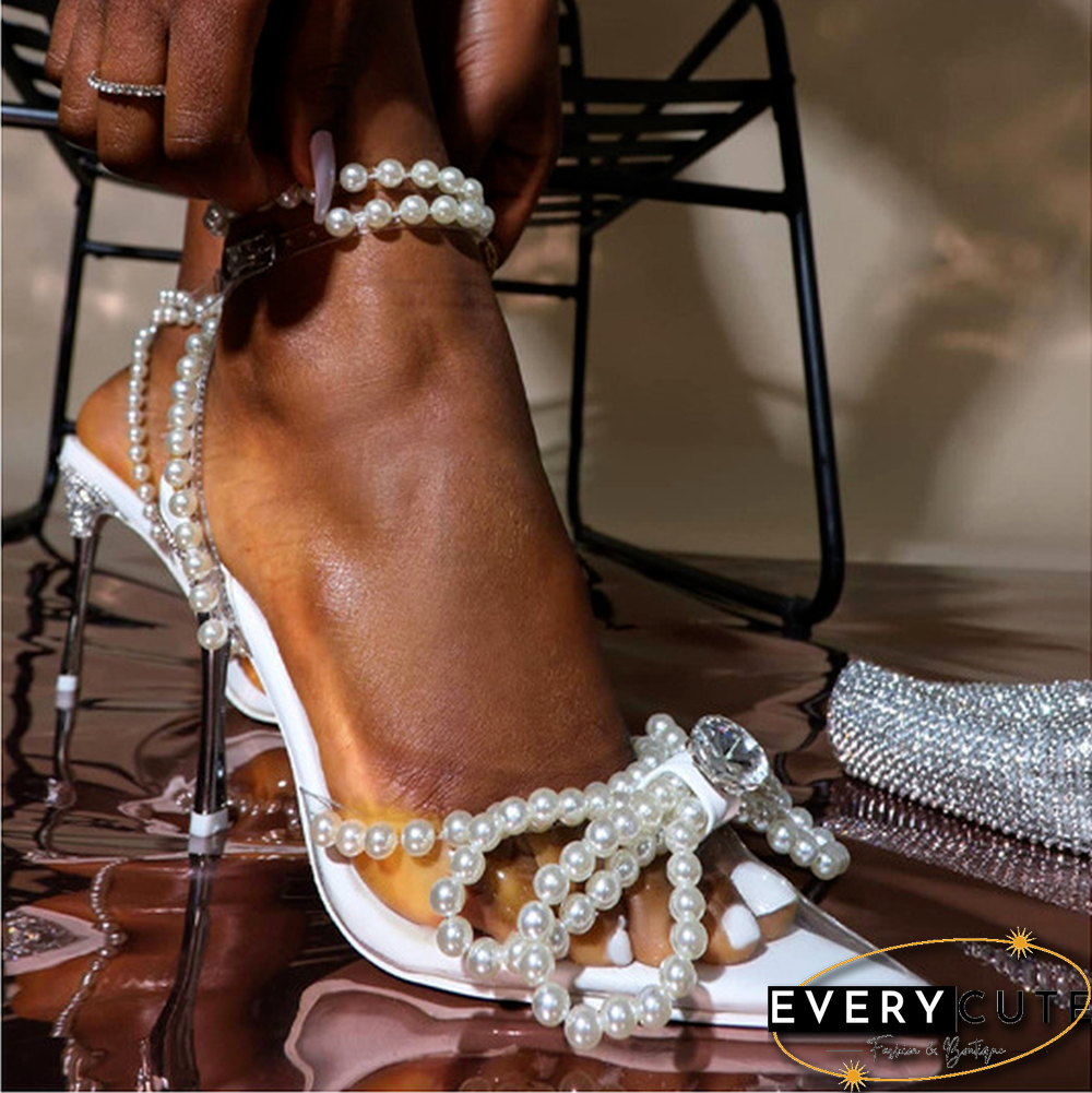 New Rhinestone Butterfly-knot Sandals Woman Wedding Pumps High Heel Sandals Women Pearl Pearl Diamond High Heels Party Shoes