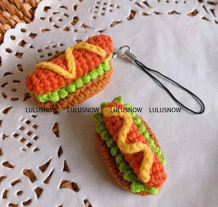 Lulusnow Handmade Crochet MINI Hot Dog Gift Christmas/Easter/Birthday Crochet Key Chain Bag Accessories