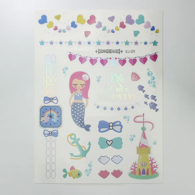 water tattoos for kids cartoon silver gold tattoo sticker sea mermaid temporary tattoos children girls hand tattoo finger decal