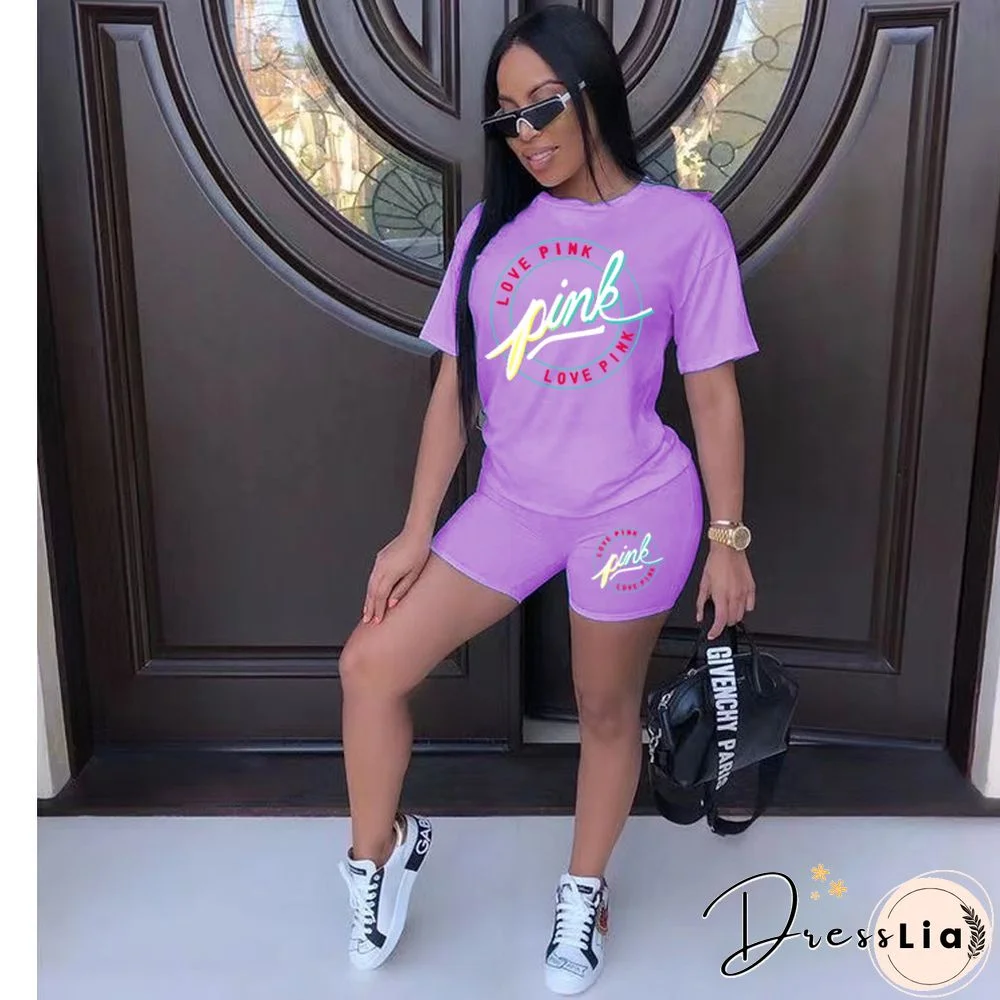 PINK Short Sleeve T Shirt and Shorts Plus Size Sets