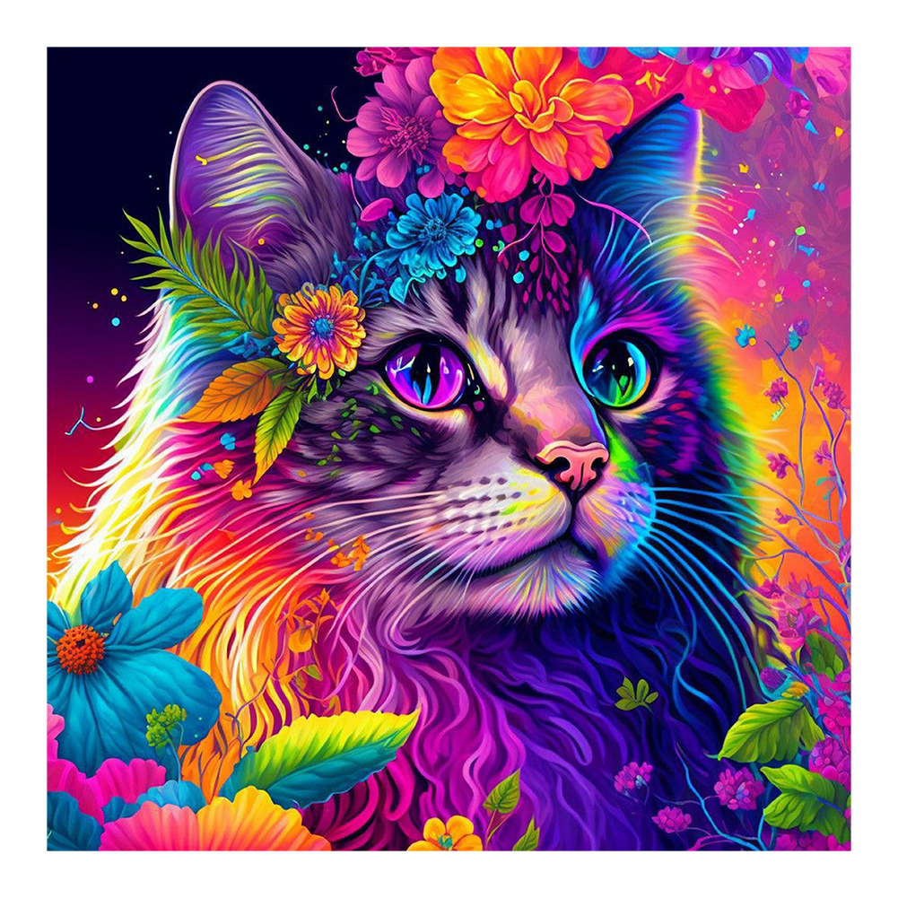 Colorful Cat 30*30cm(canvas) full round drill diamond painting