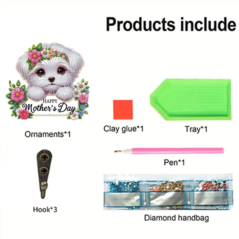 Wooden Maltese DIY Diamond Art Craft Wall Hooks A Row of 3 Hooks for Beginners