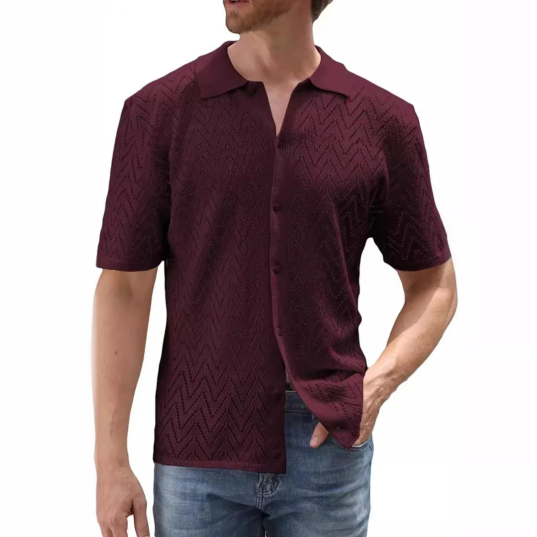 Wongn Wongn Men's Casual Knit Shirt Summer New Hollow-Out Breathable Cool Short-Sleeved Jacket Cardigan Men's Wear