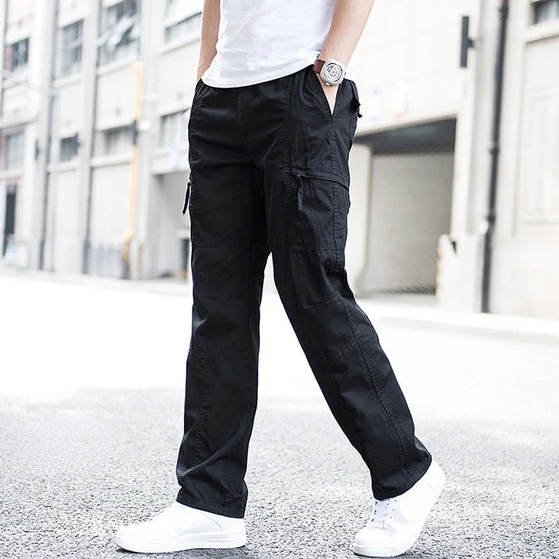 Black Friday Sales Big Size 6XL Men's Cargo Trousers Straight Leg Work Pants Men Cotton Casual Loose Spring Summer Wide Overalls Male Multi Pockets