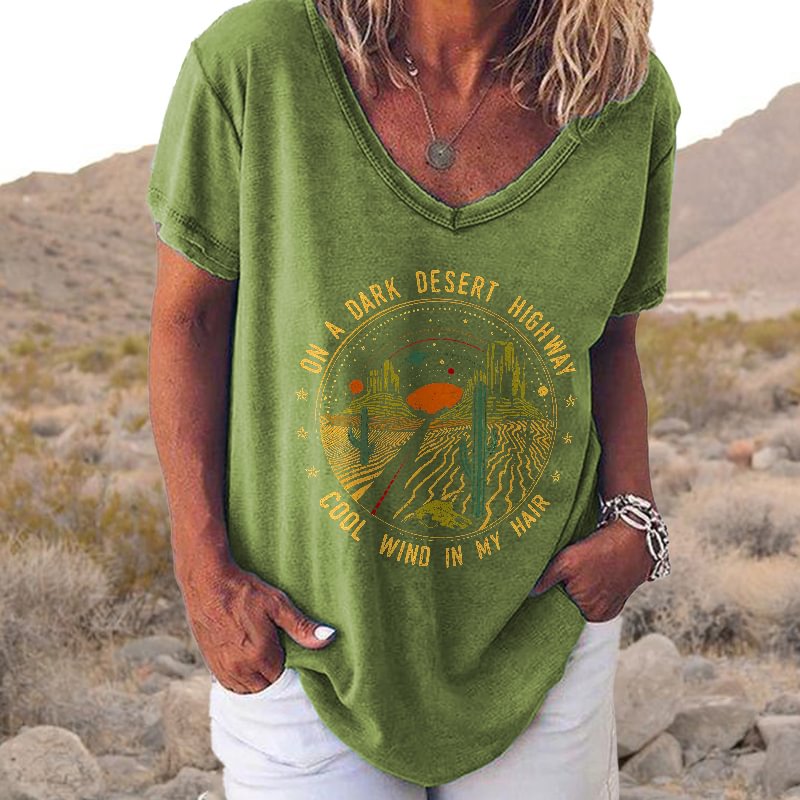 On The Dark Desert Highway Printed Hippie T-shirt