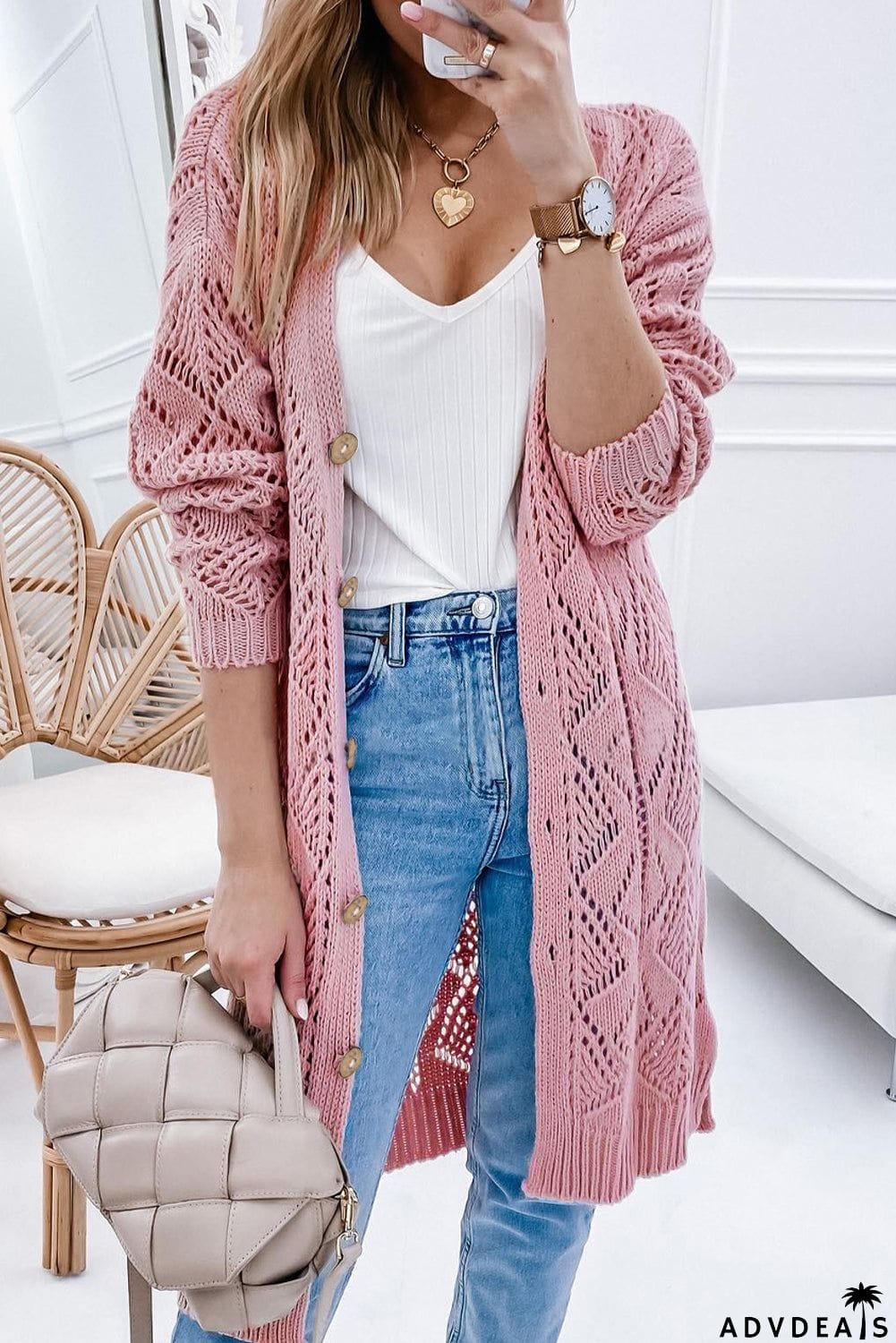 V-Neck Long Sleeve Cardigan