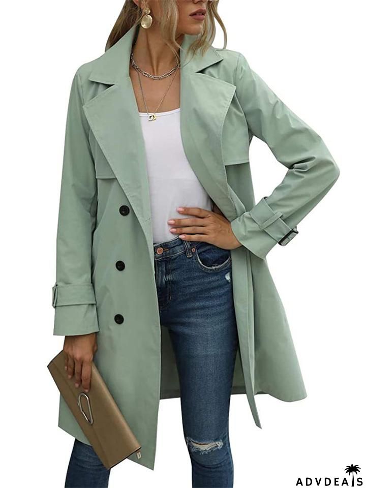 Women's Loose Casual Lapel Belted Double-Breasted Trench Coat