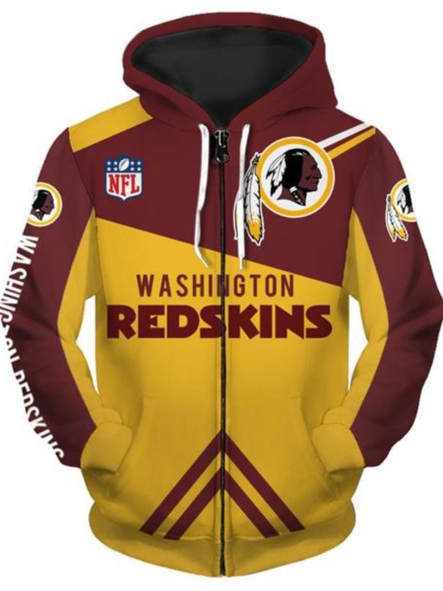 Men Washington Redskins Hoodie NFL 3D Digital Floral Zip Up Hoodie