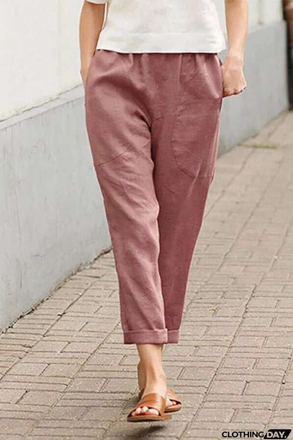 Solid Cotton Linen Pants