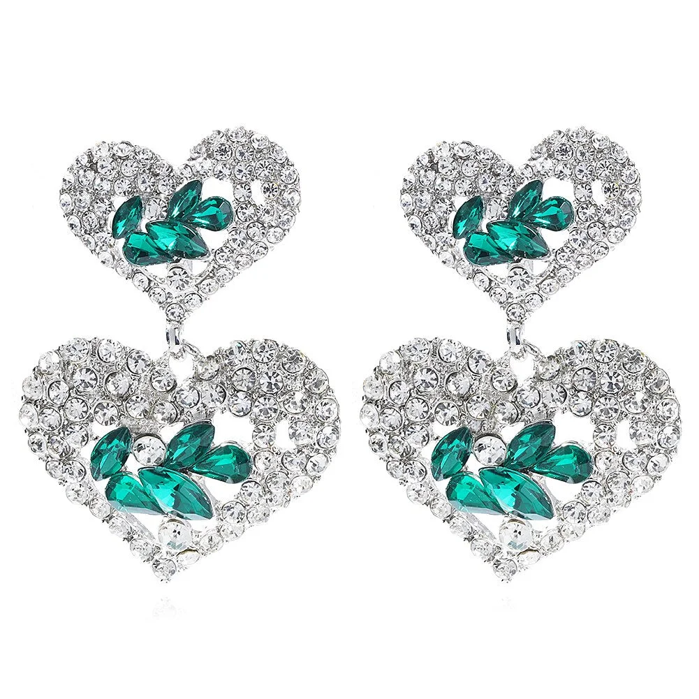 Dvacaman 2022 Valentine's Day Heart-Shaped Rhinestone Earrings For Women Shiny Statement Wedding Party Gift Crystal Drop Jewelry